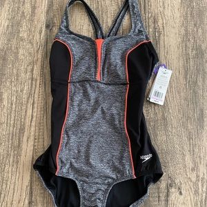 Speedo Gray Orange Swimsuit Women’s  Size 6 Racer Back